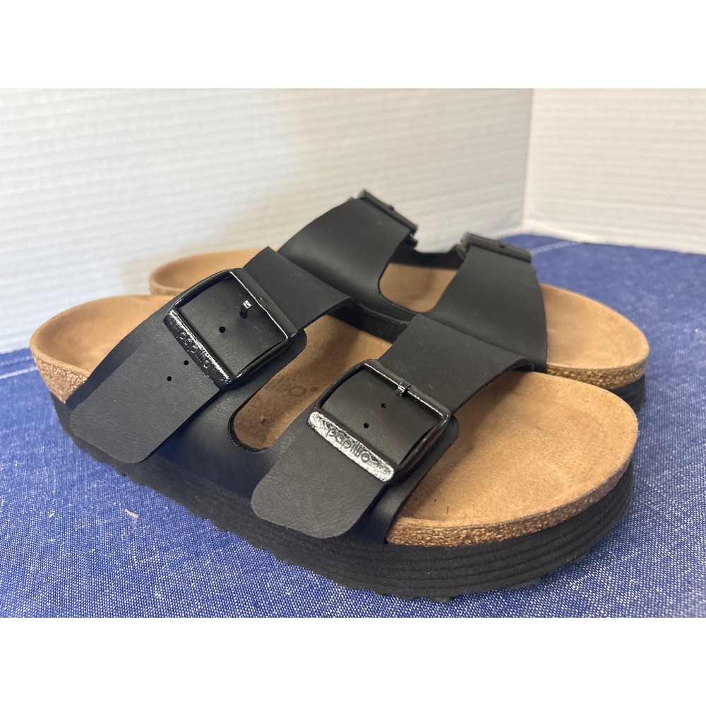 Papillio Birkenstock Arizona Platform Sandals Black Vegan Womens 39 L8 M6 NWOT